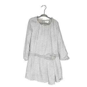 Chloe Girl's Drop Waist Long Sleeve Bow Dress Gray White Size 6